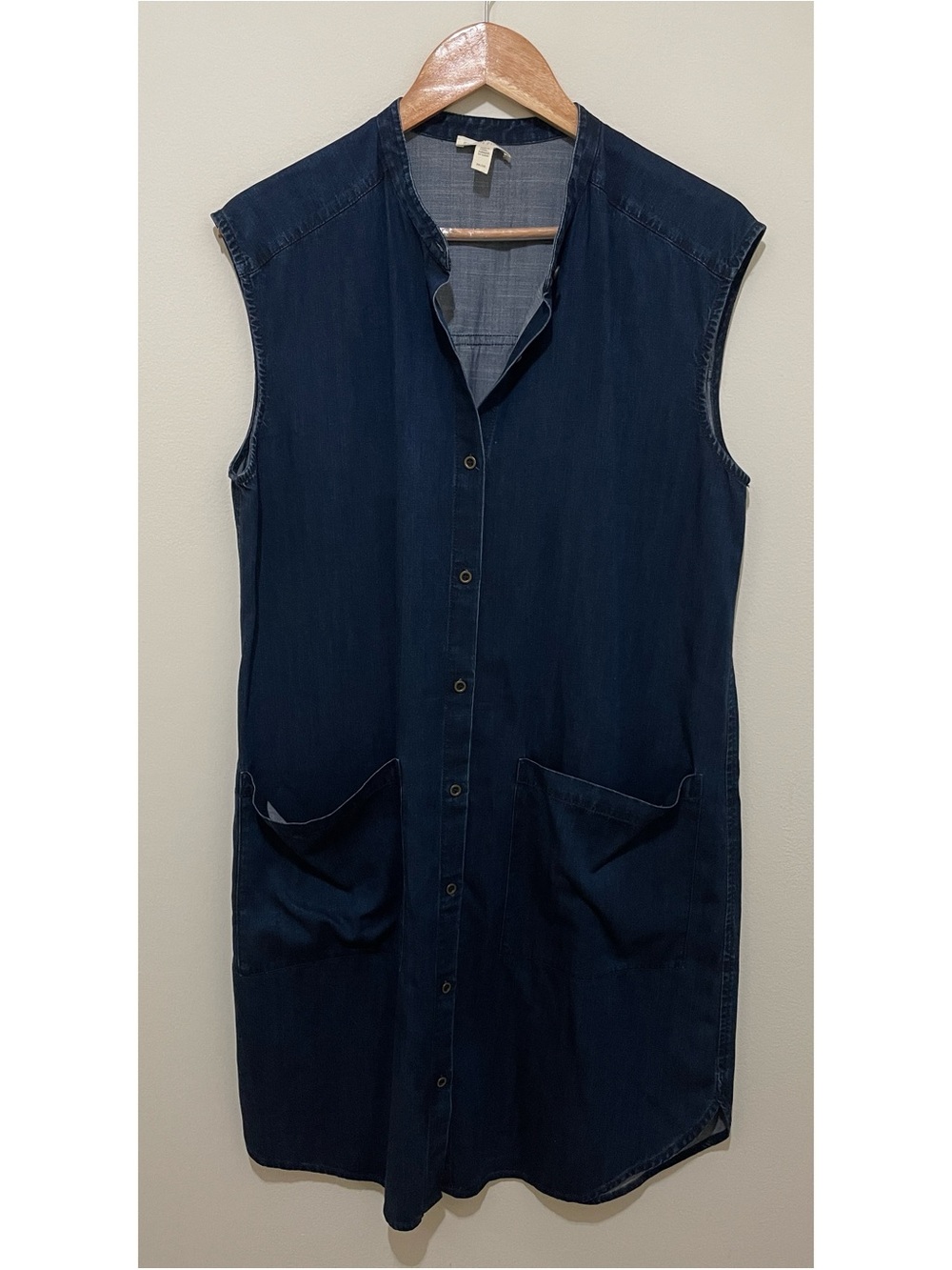 Eileen Fisher Sleeveless Button-Front Denim Tunic Dress, Size Medium - Picture 2 of 12